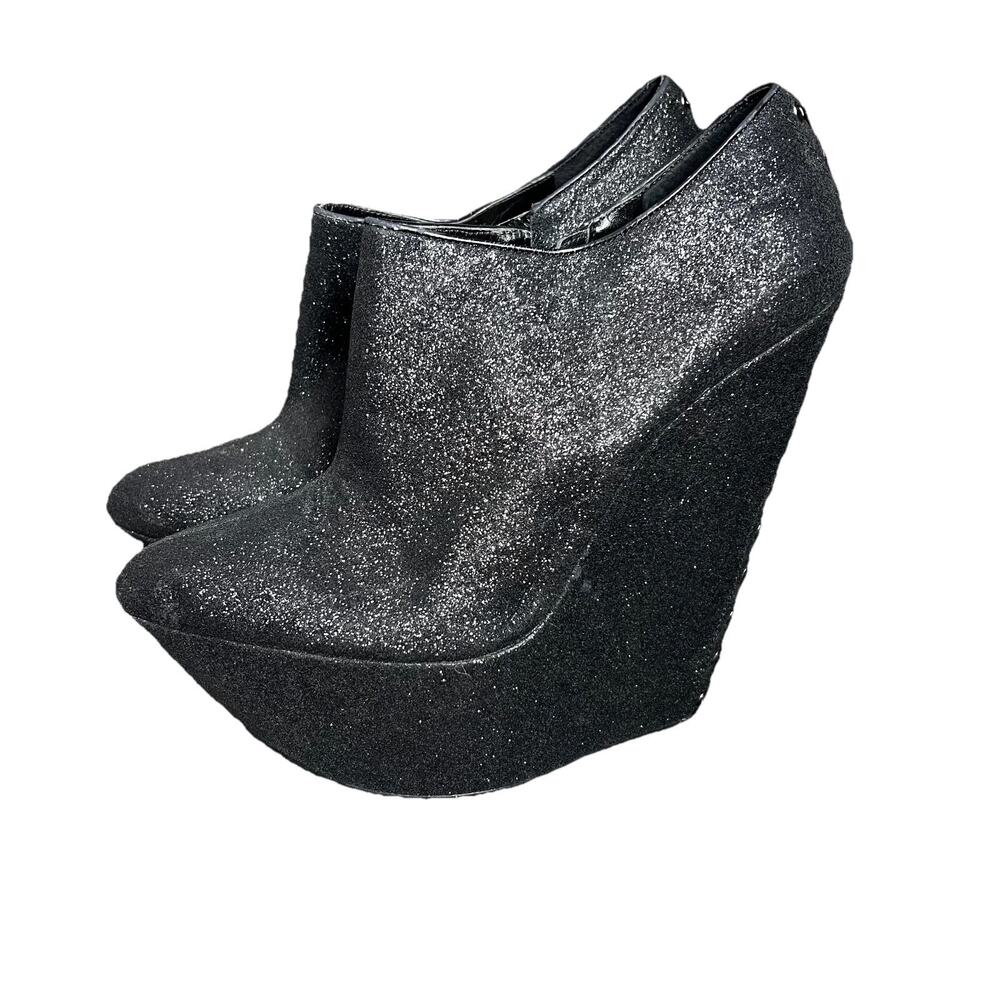 Wild Pair Platform Wedge Ankle Boots Womens Sz 10M Black Sparkly Shiny Night Out